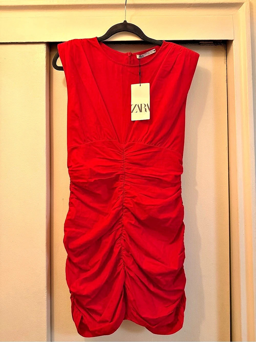 Zara Red Mini Dress with Shoulder Pads NWT